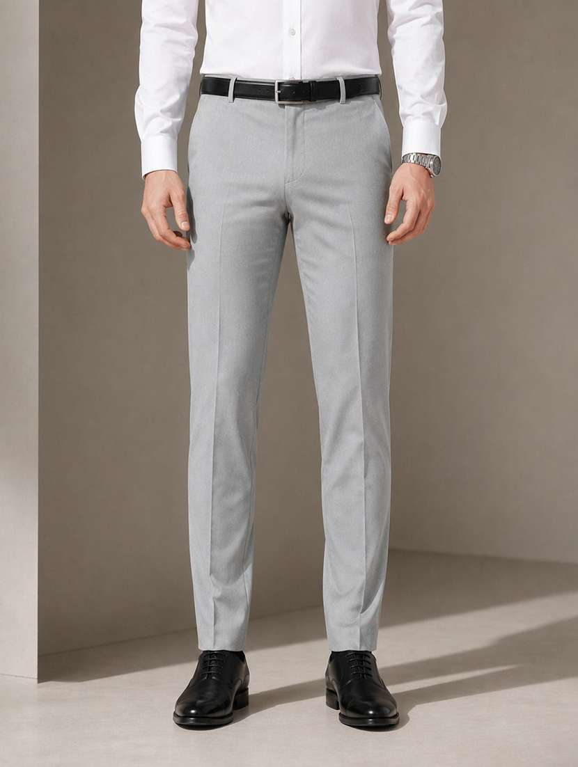 men solid mid rise slim fit trouser
