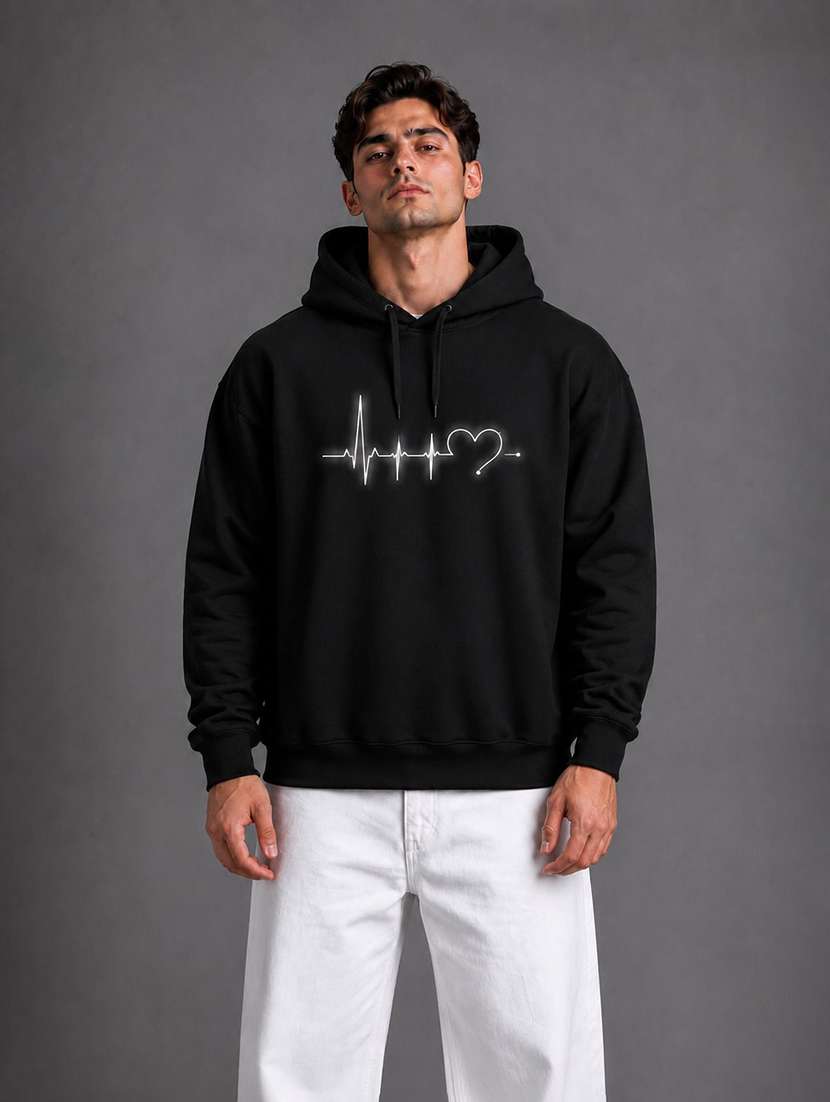 men printed long sleeves hooded sweatshirt