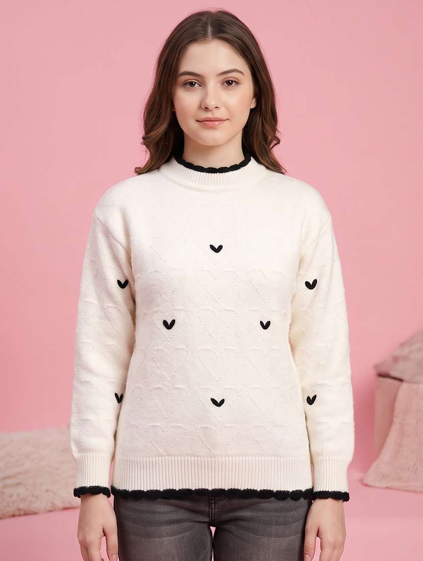 girls self design long sleeves regular sweater