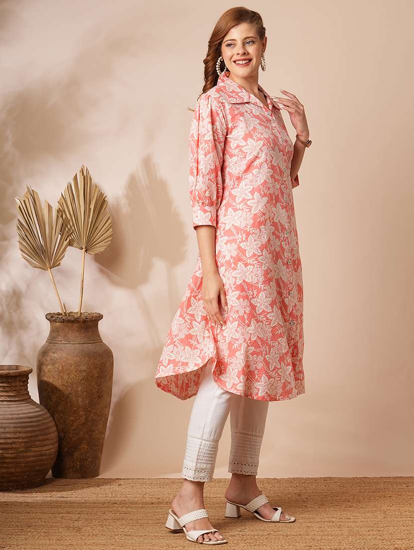 Women Printed Three Quarter Sleeve A-line Kurta - 22700429 -  Standard Image - 3