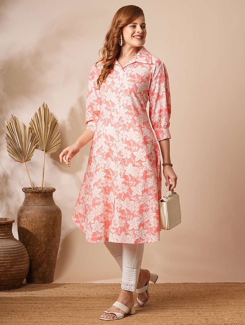 Women Printed Three Quarter Sleeve A-line Kurta - 22700429 -  Standard Image - 5