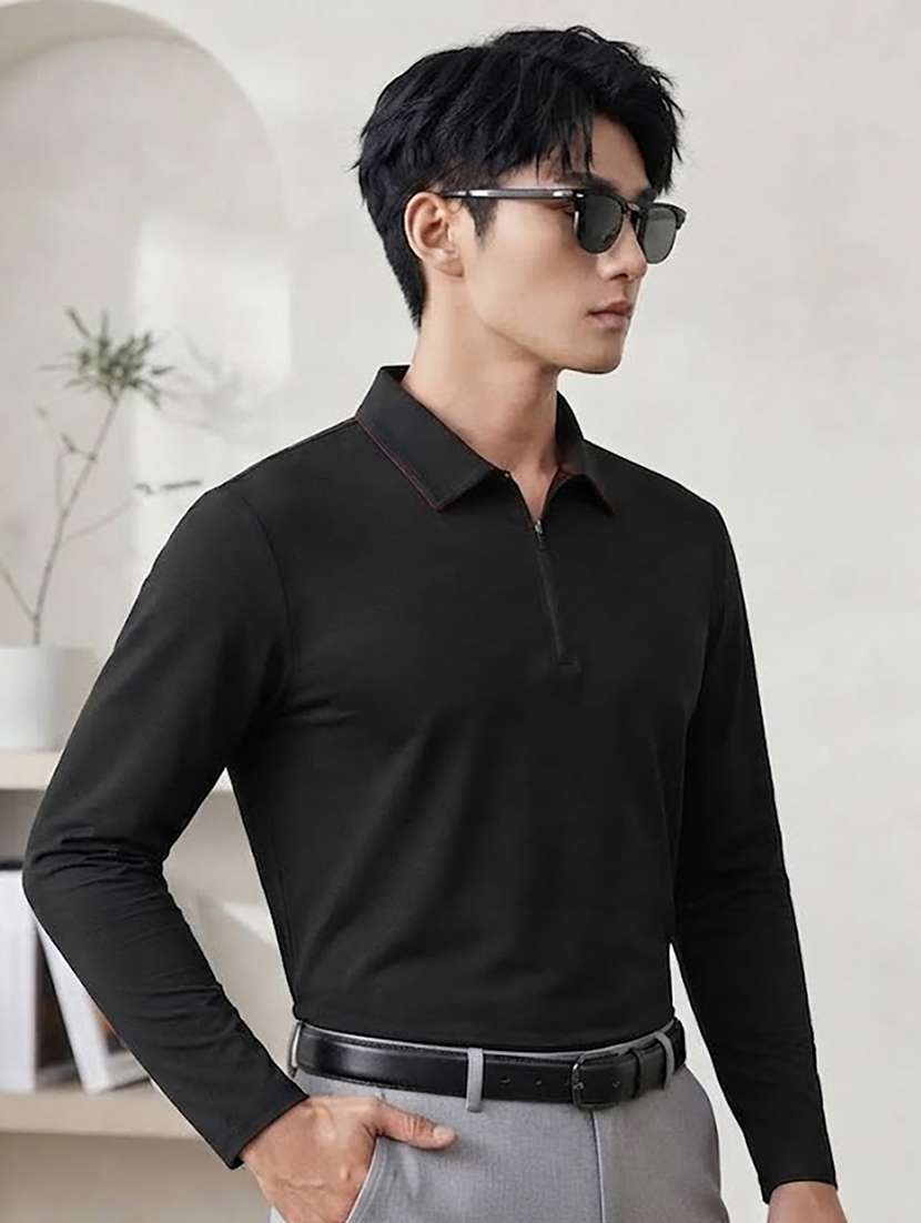 men solid long sleeve regular fit polo t-shirt