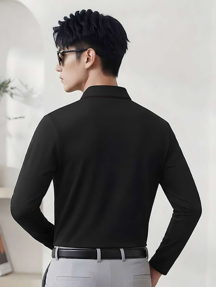 Men Solid Long Sleeve Regular Fit Polo T-shirt - 22700463 -  Standard Image - 3