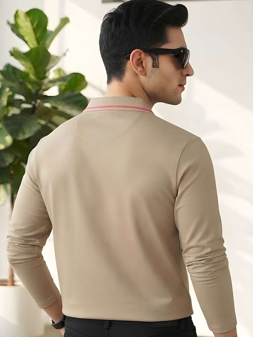 Men Solid Long Sleeve Regular Fit Polo T-shirt - 22700472 -  Standard Image - 3