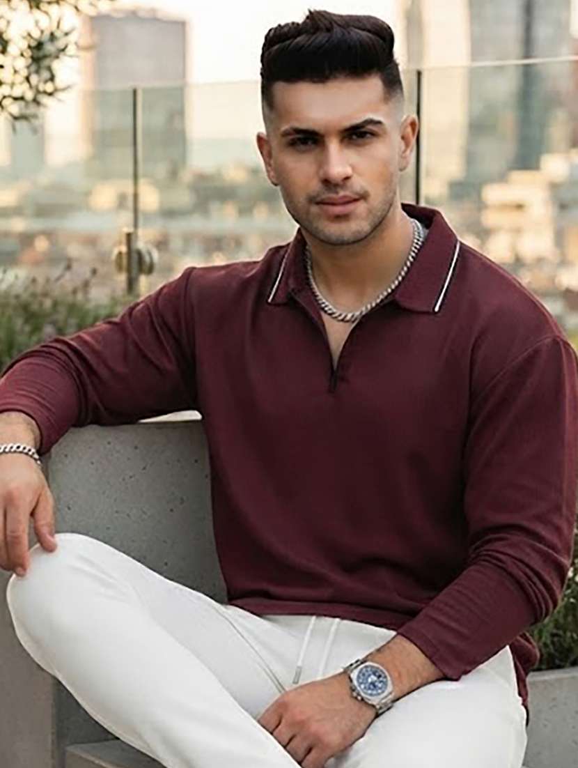 men solid long sleeve regular fit polo t-shirt