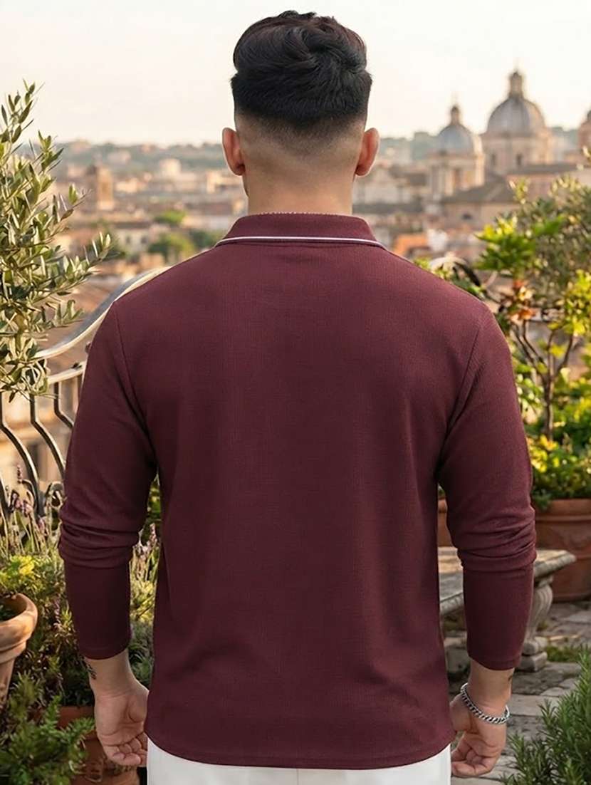 Men Solid Long Sleeve Regular Fit Polo T-shirt - 22700481 -  Standard Image - 3