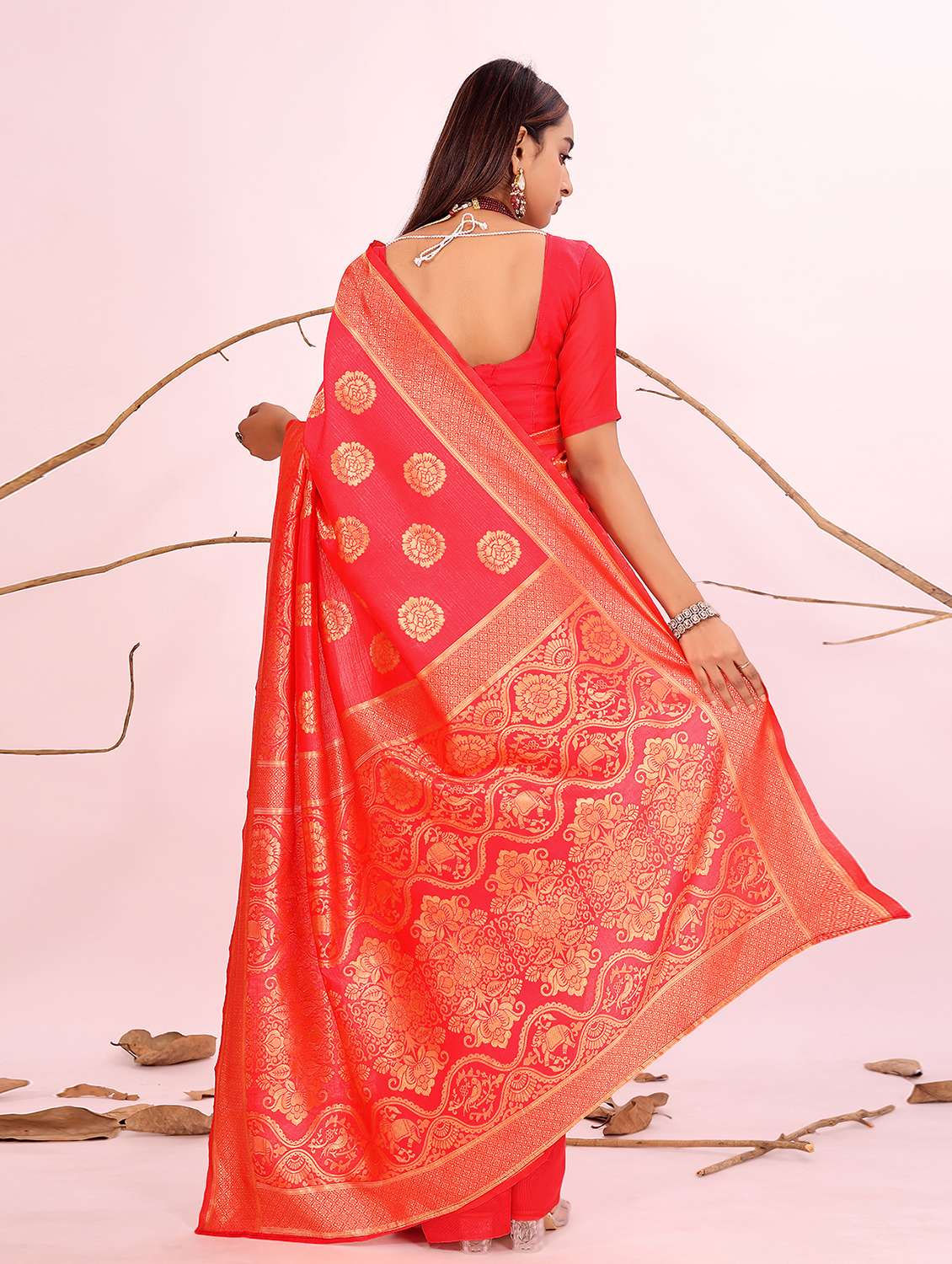 Women Self Design Banarasi Saree With Blouse - 22700701 -  Standard Image - 3