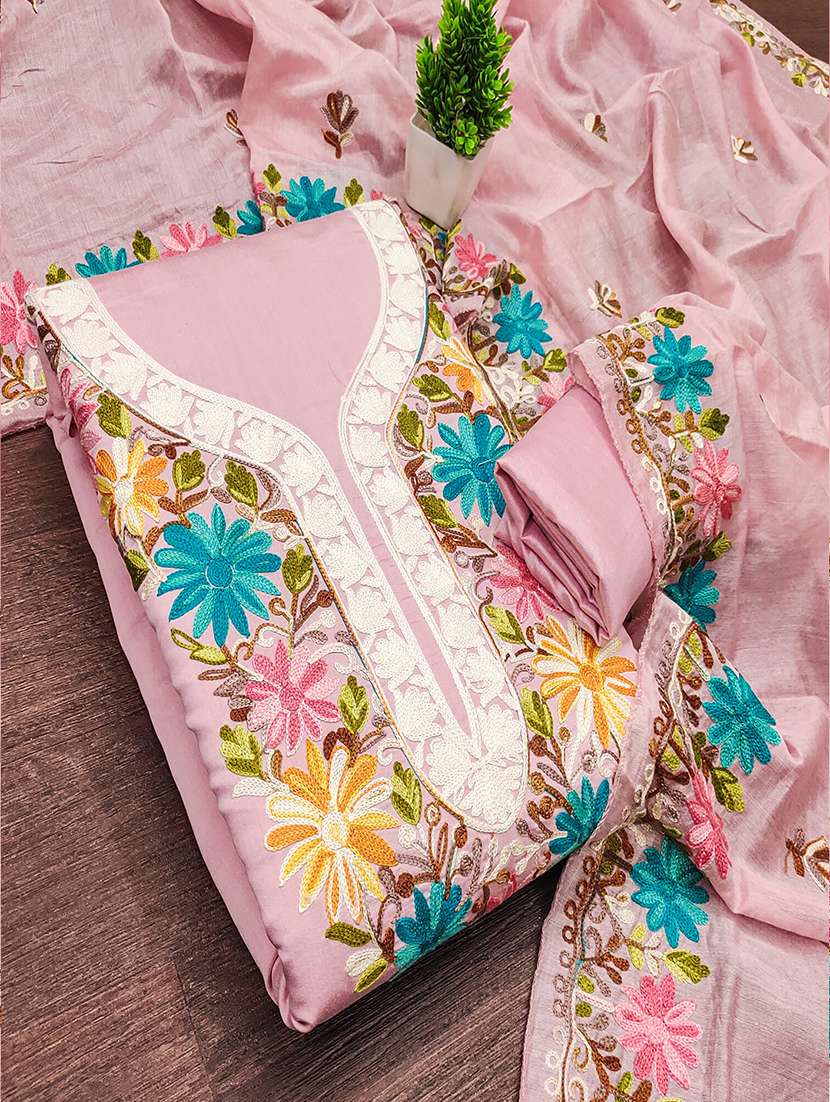 women solid with work unstitched suit set