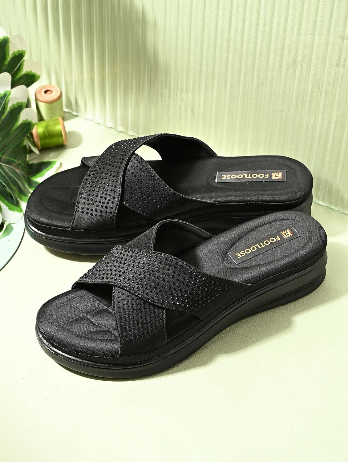 women embellished slip on wedges