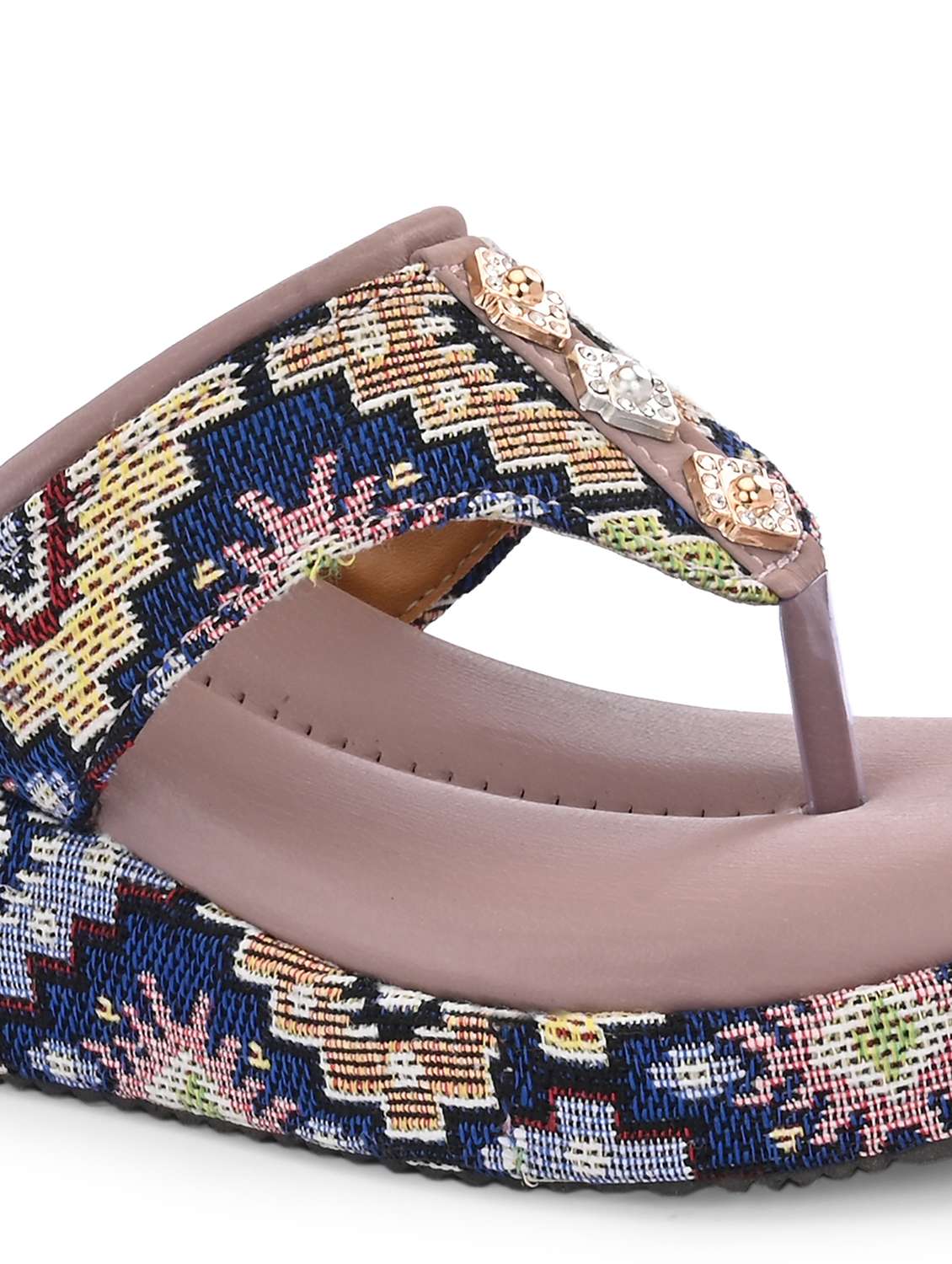 Women Embroidered Toe Separator Wedges - 22701016 -  Standard Image - 5