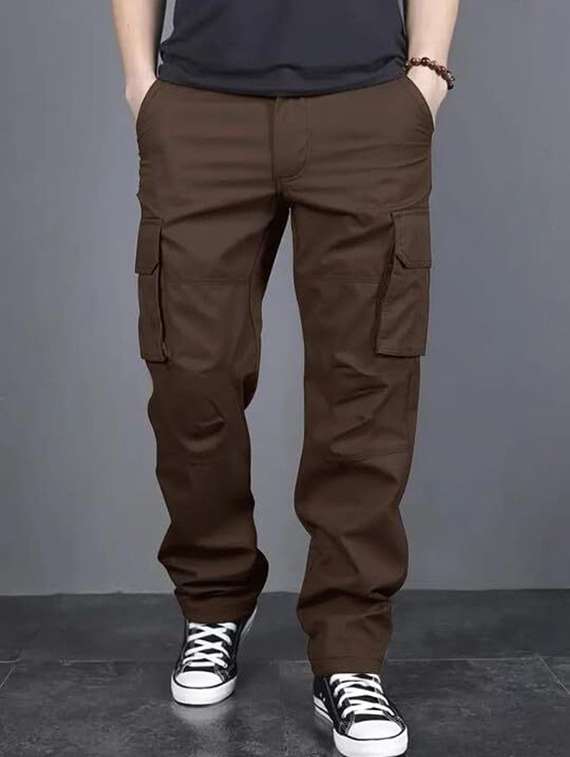 men solid mid rise regular fit cargo