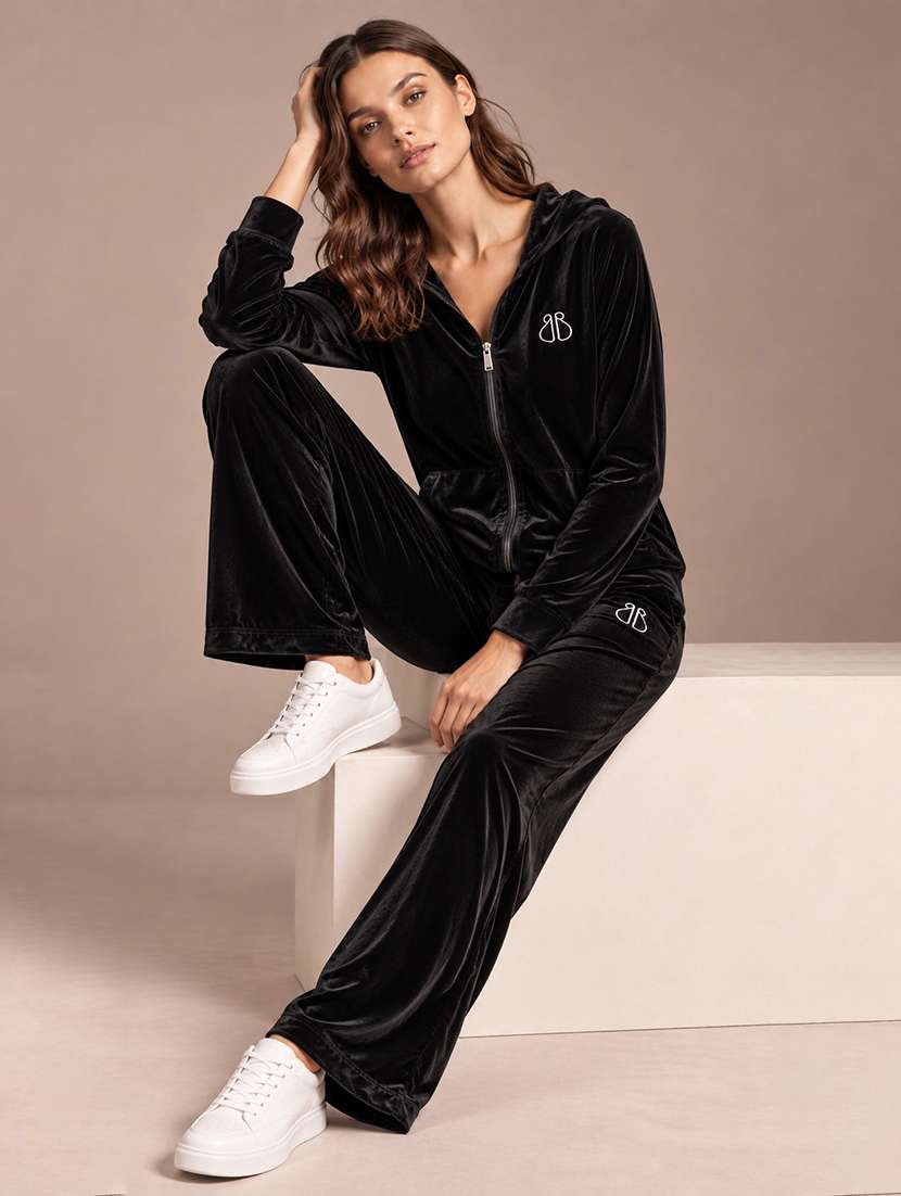 women solid long sleeves active wear set