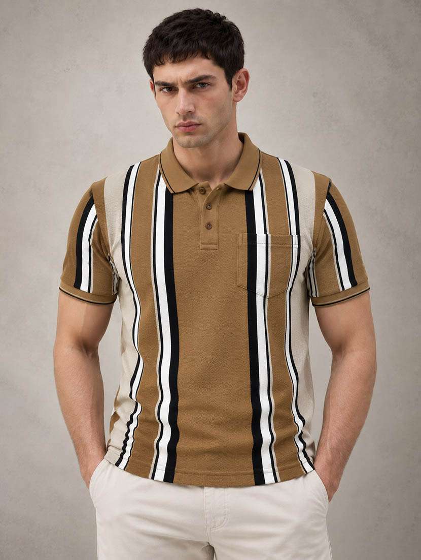 men striped short sleeve slim fit polo t-shirt