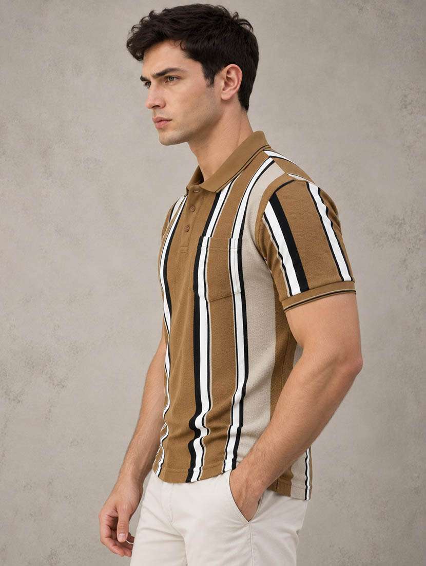 Men Striped Short Sleeve Slim Fit Polo T-shirt - 22701449 -  Standard Image - 3