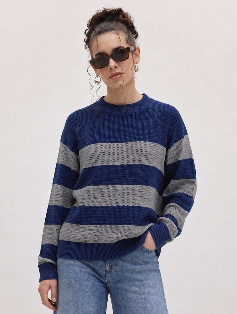 women striped long sleeve pullover 