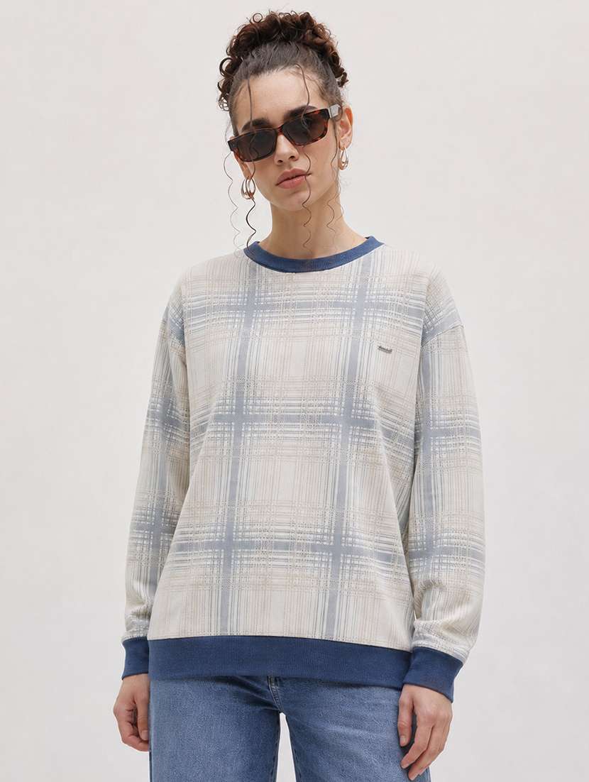women checkered long sleeve pullover