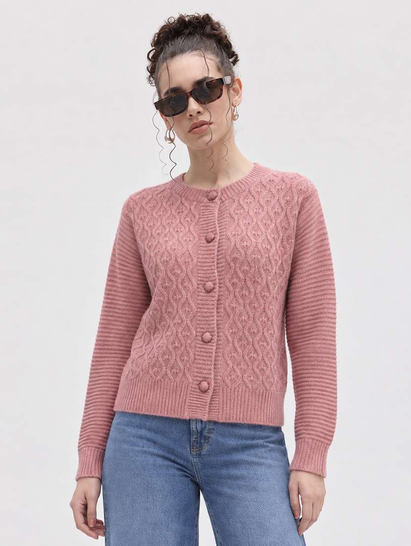 women self design long sleeve cardigan