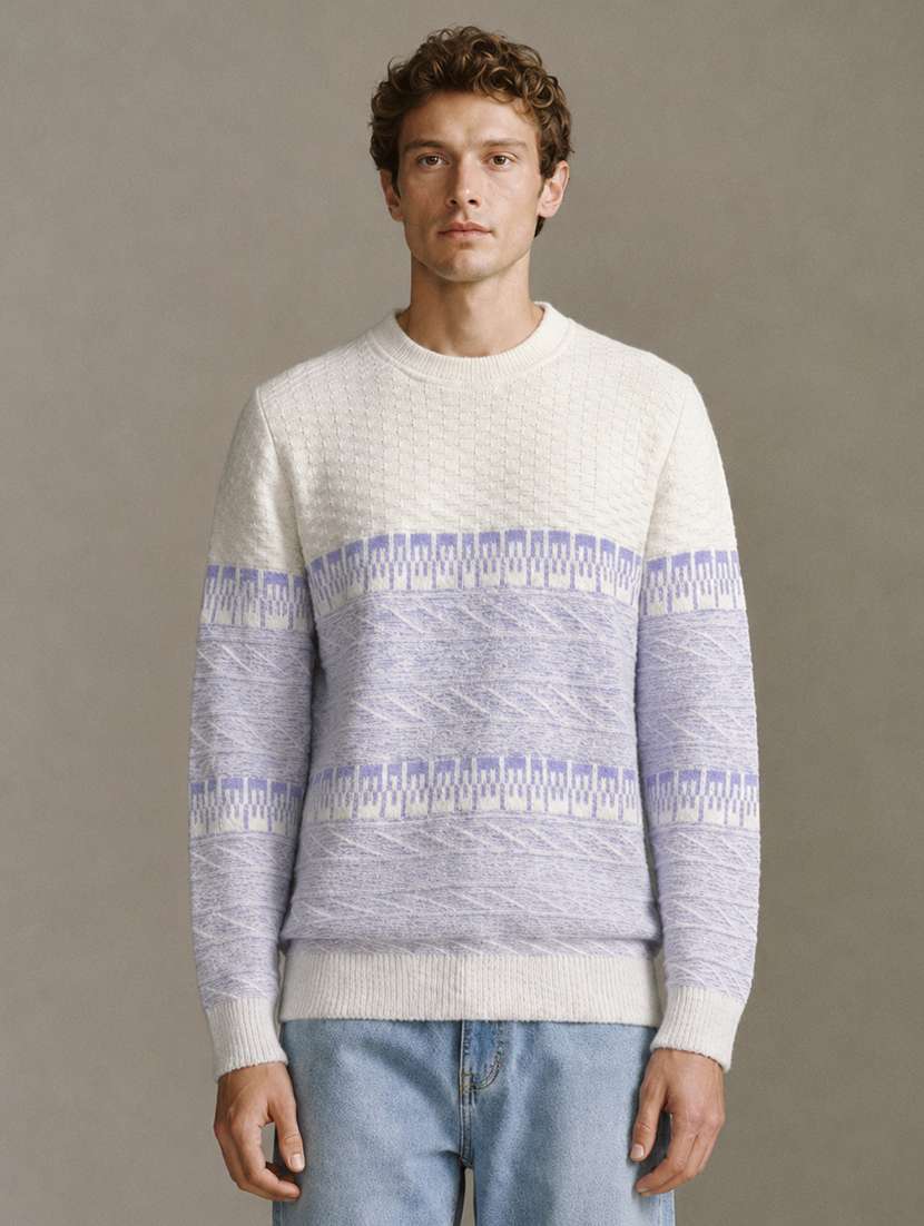 men self design long sleeve regular fit pullover