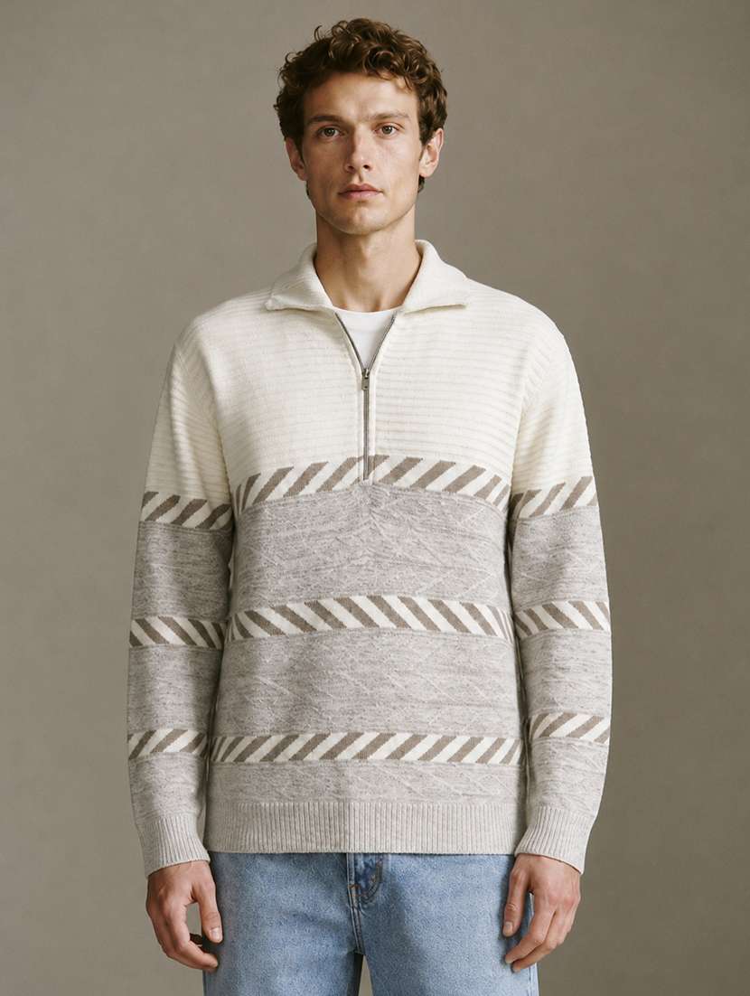 men self design long sleeve regular fit pullover