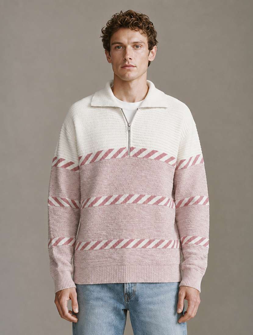 men self design long sleeve regular fit pullover