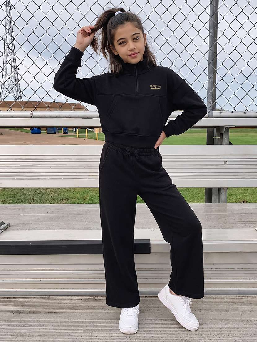 girls solid long sleeves active wear set