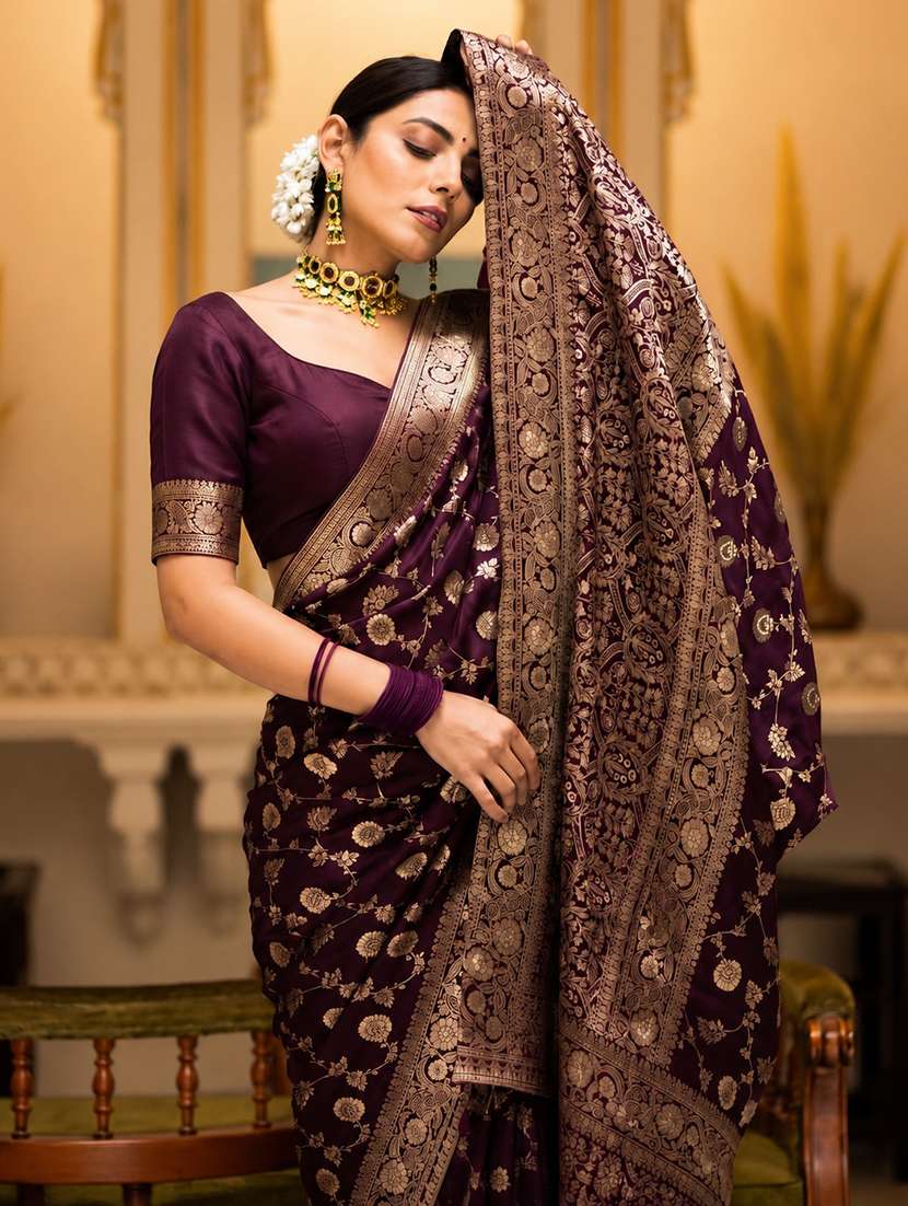 Women Self Design Banarasi Saree With Blouse - 22701725 -  Standard Image - 3