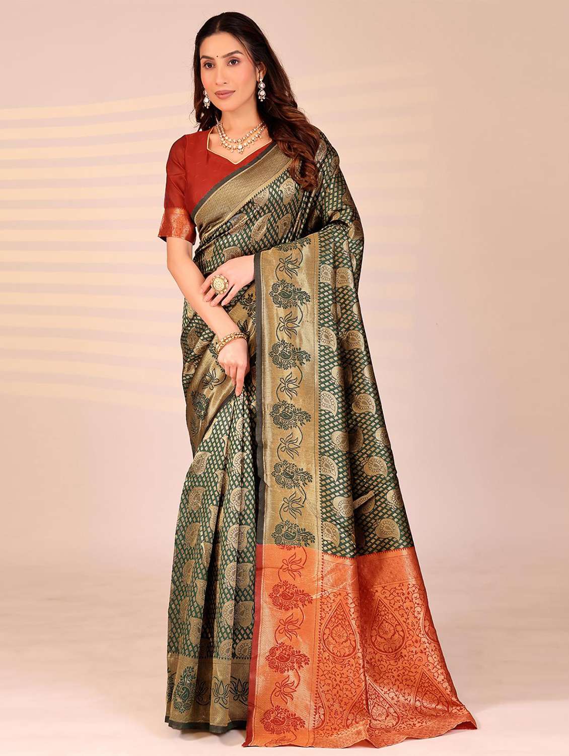women self design banarasi saree with blouse