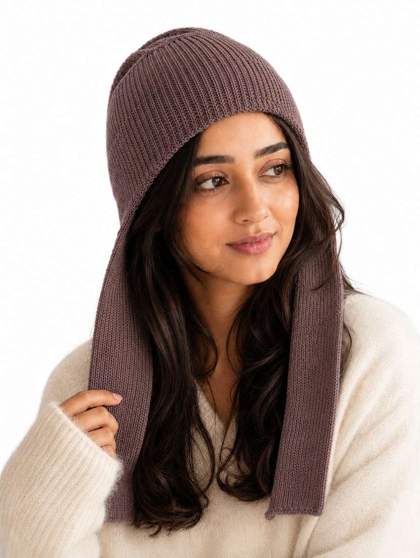 women self design woollen winter cap