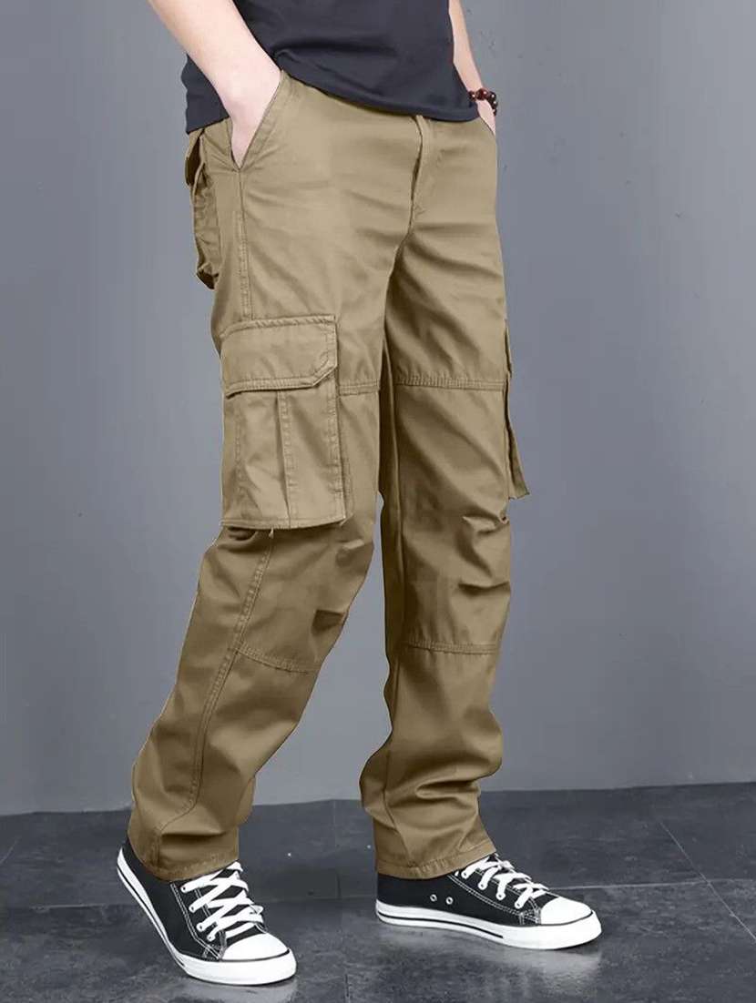 Men Solid Mid Rise Loose Fit Cargo - 22702265 -  Standard Image - 3