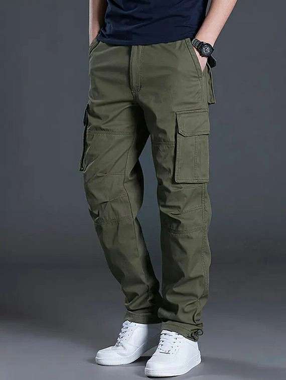 men solid mid rise loose fit cargo 