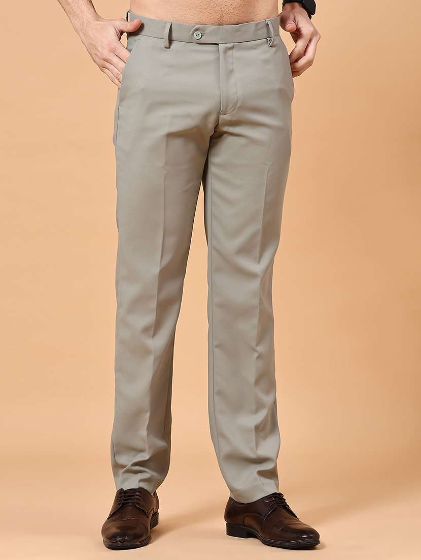 men solid mid rise regular fit formal trouser