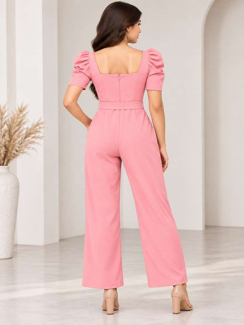 Women Solid Puff Sleeves Full Leg Jumpsuit - 22702290 -  Standard Image - 3