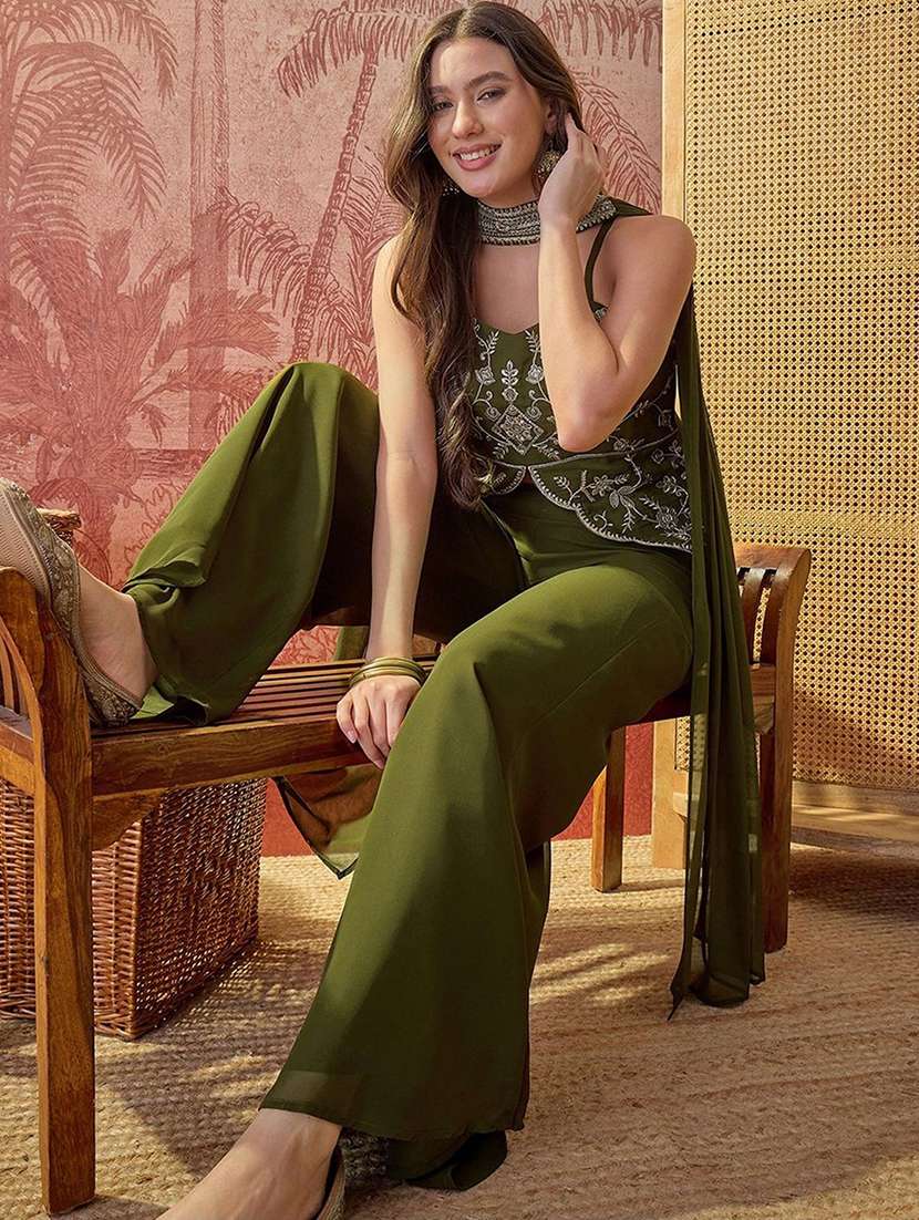 Women Embroidered Sleeveless Fusion Set - 22702334 -  Standard Image - 5