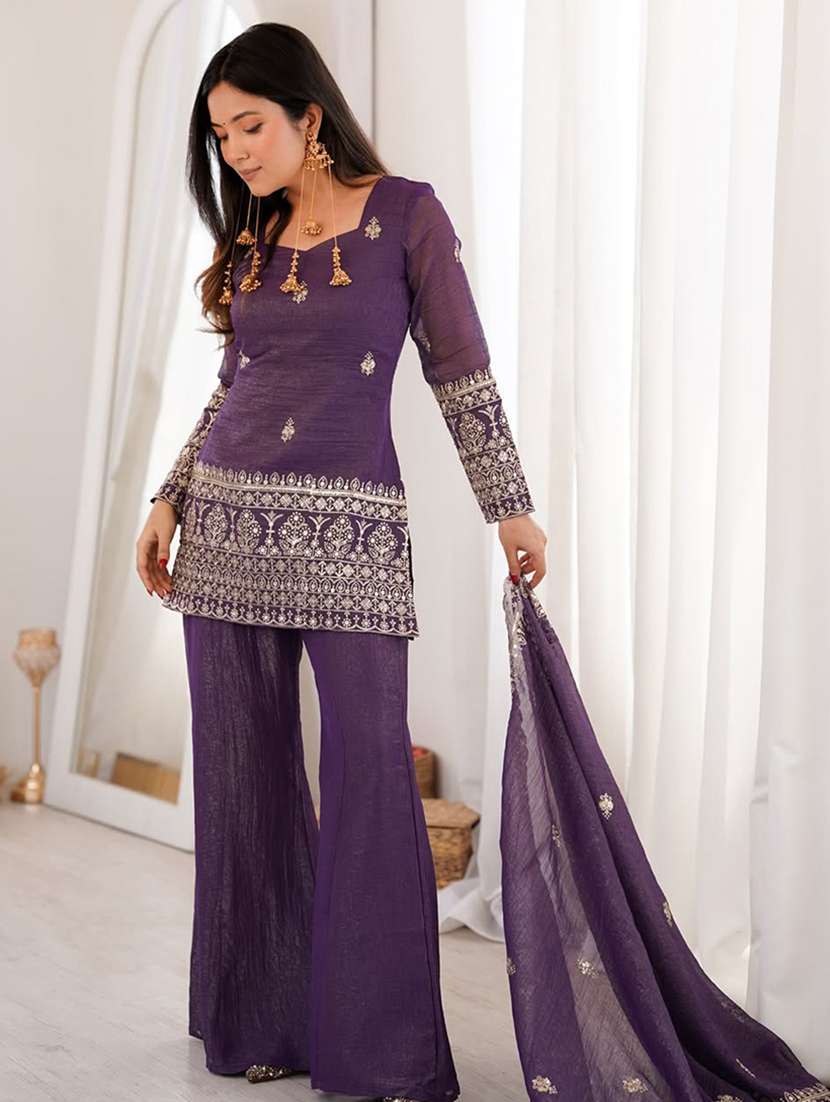 Women Embroidered Long Sleeves Kurta Sharara Set With Dupatta - 22702344 -  Standard Image - 3
