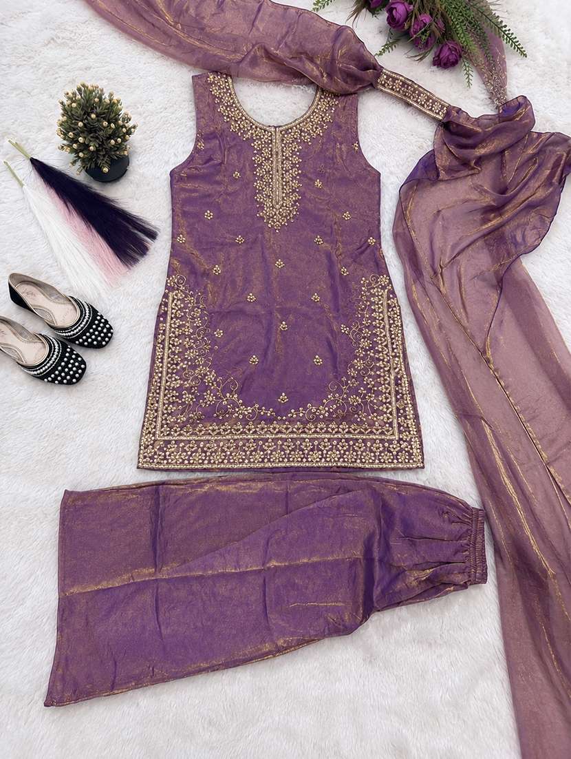 Women Embroidered Sleeveless Kurta Palazzo Set With Dupatta - 22702377 -  Standard Image - 3