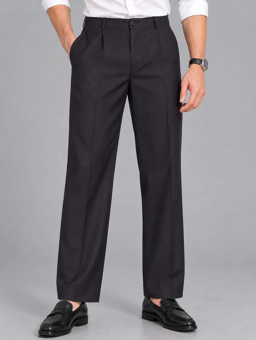 men solid mid rise straight formal trouser