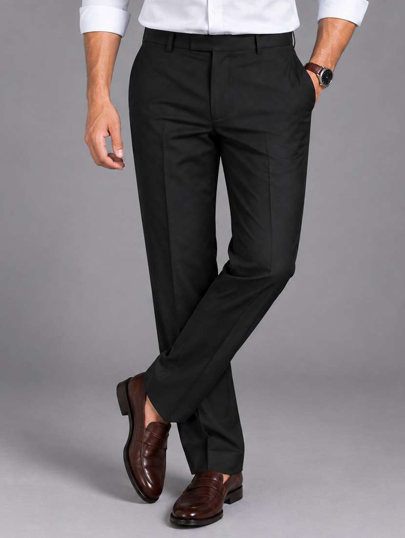 men solid mid rise straight fit formal trouser