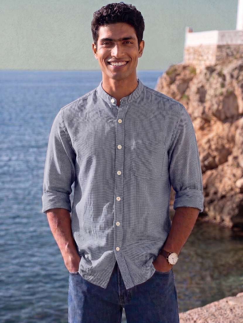men checkered long sleeve regular fit casual shirt