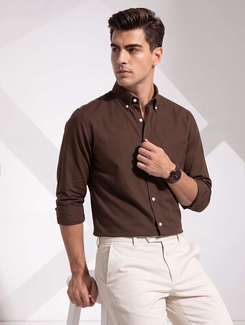 men solid long sleeve regular fit formal shirt