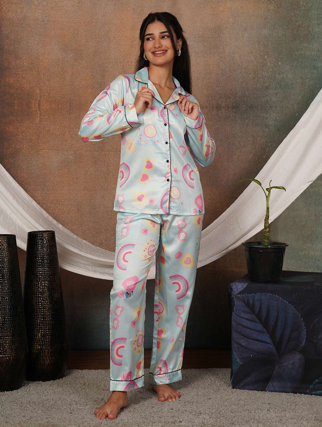 Women Printed Long Sleeves Nightwear Set - 22702474 -  Standard Image - 3