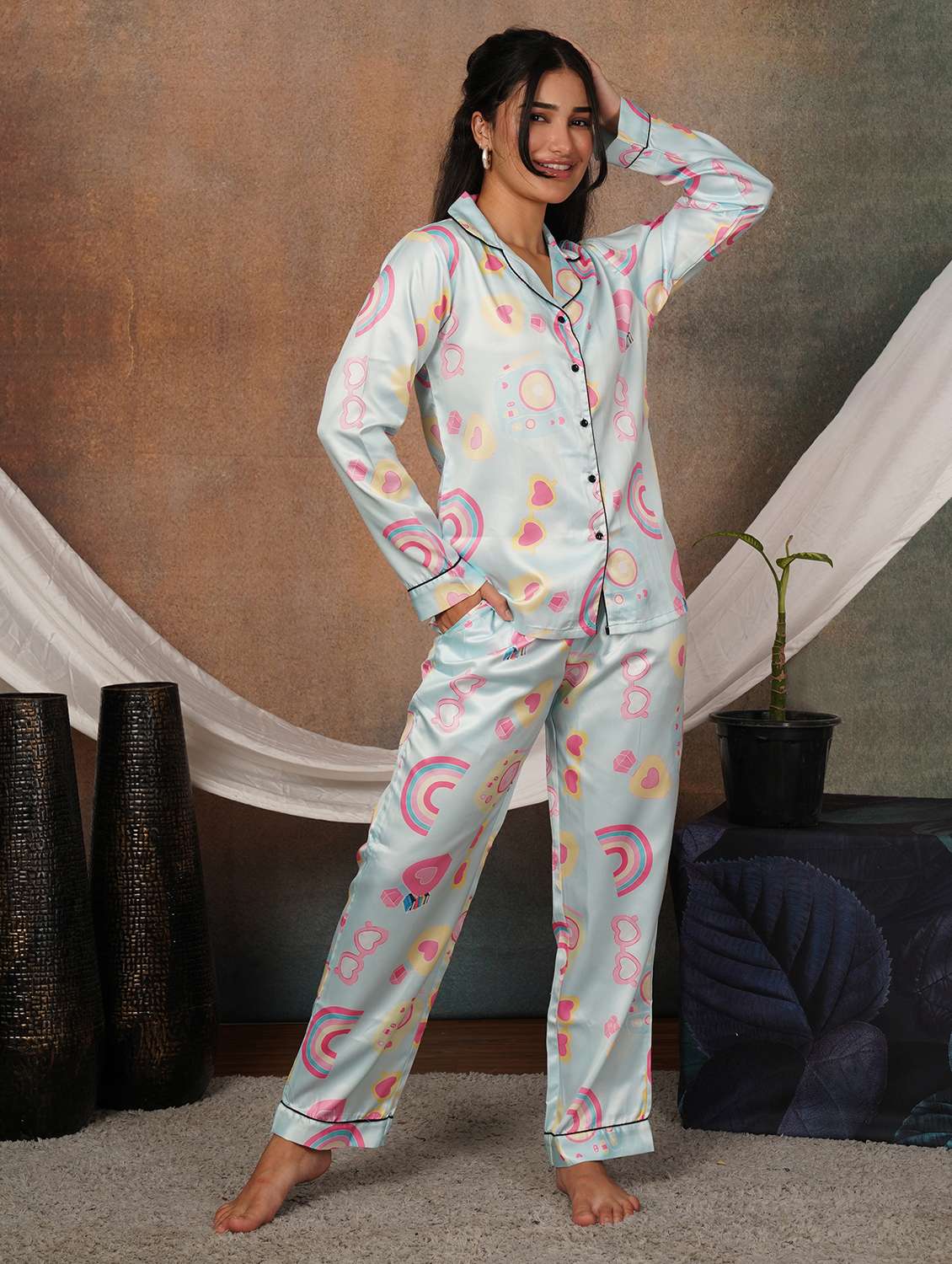 Women Printed Long Sleeves Nightwear Set - 22702474 -  Standard Image - 5