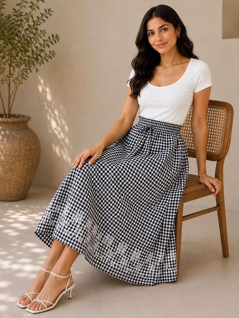 Women Checkered High Rise A-line Skirt - 22702483 -  Standard Image - 3