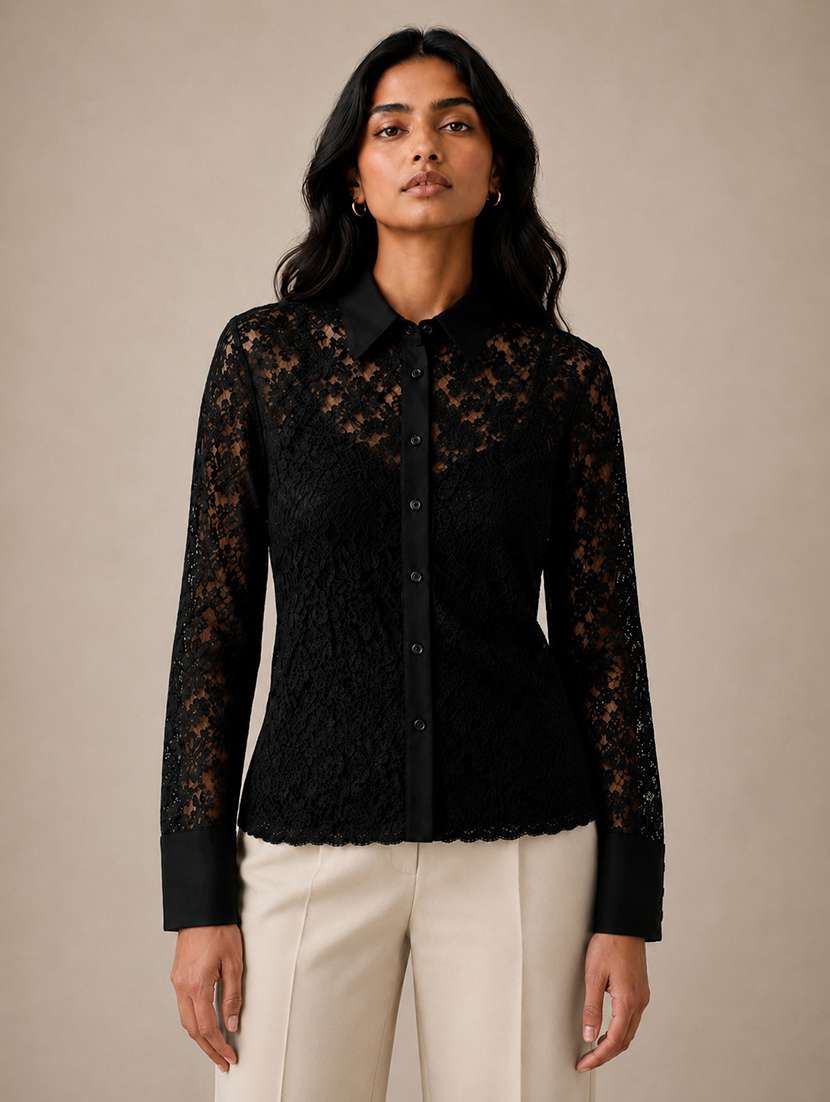 women self design long sleeves regular shirt