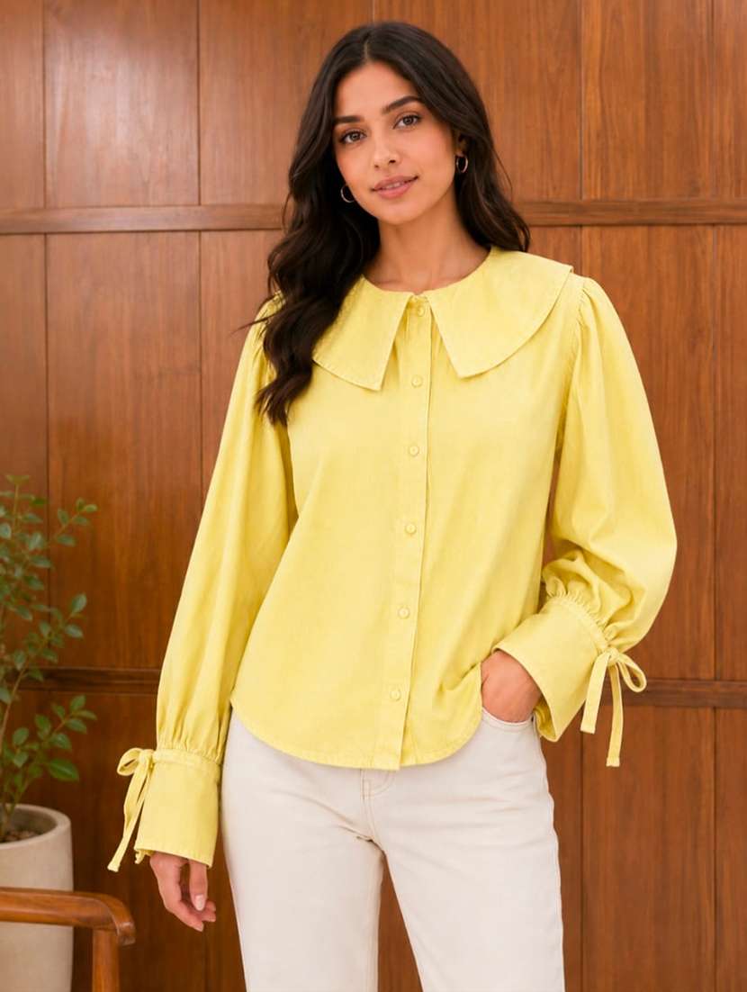 women solid long sleeves regular shirt