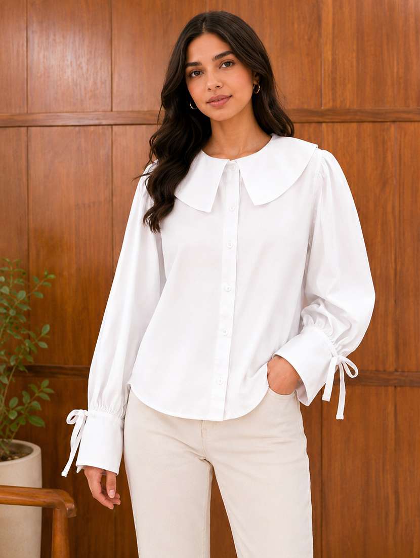 women solid long sleeves regular shirt