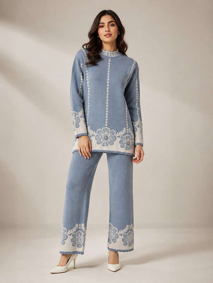 women self design three quarter sleeves co-ord set