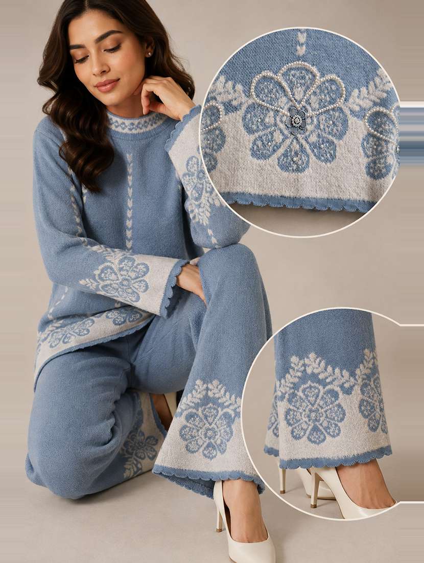 Women Self Design Three Quarter Sleeves Co-ord Set - 22702549 -  Standard Image - 3