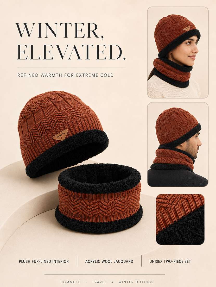 Women Knitted Winter Beanie Cap And A Matching Neck Warmer - 22702593 -  Standard Image - 3