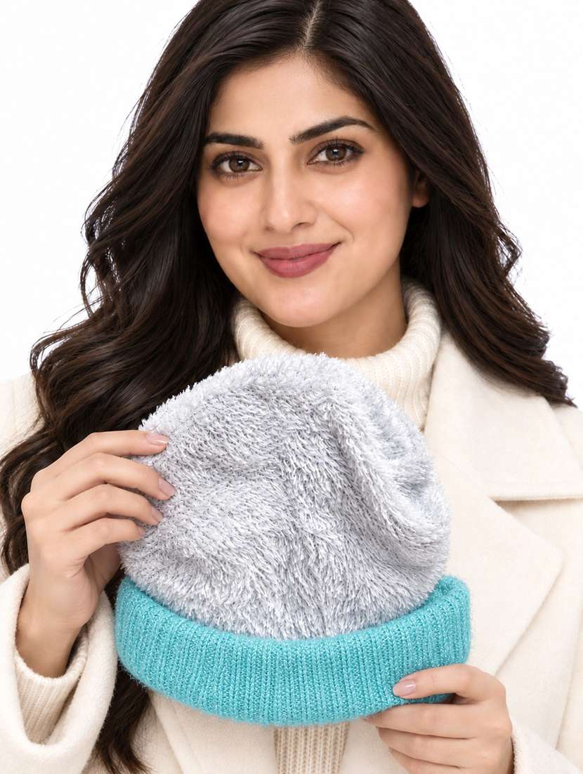 Women Self Design Winter Cap With Knit Brim - 22702598 -  Standard Image - 3