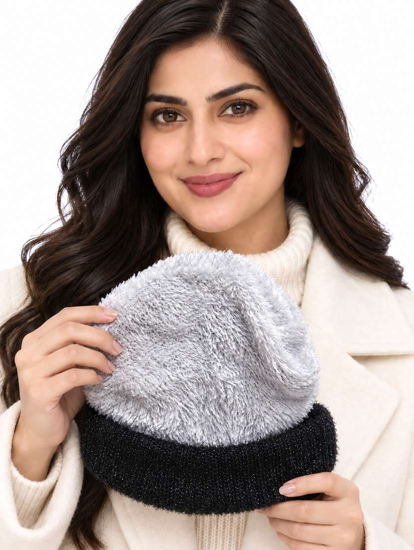 Women Self Design Winter Cap With Knit Brim - 22702599 -  Standard Image - 3